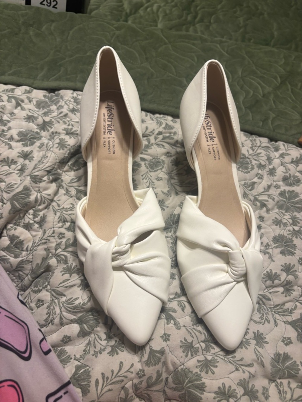 Life Stride White Knotted Pointed-Toe D'Orsay Heels